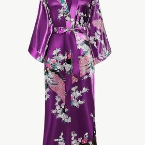 Elegant Purple Floral Kimono Robe